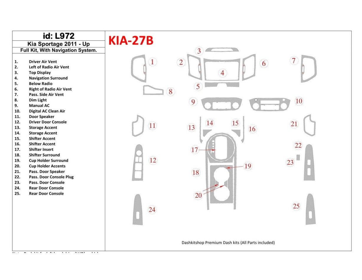 KIA Sportage 2011-UP Full Set, With NAVI system BD Interieur Dashboard Bekleding Volhouder