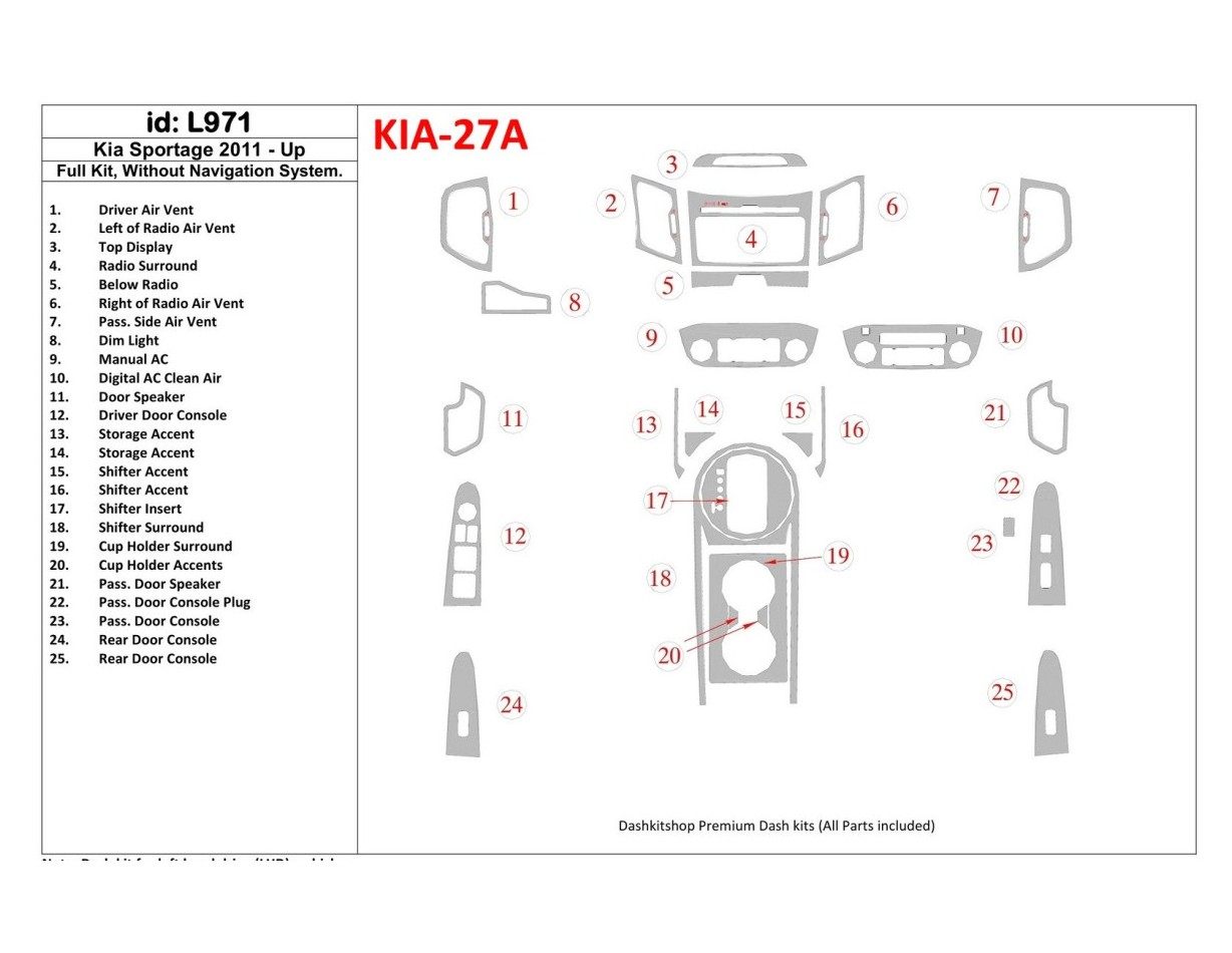 KIA Sportage 2011-UP Full Set, Without NAVI system BD Interieur Dashboard Bekleding Volhouder