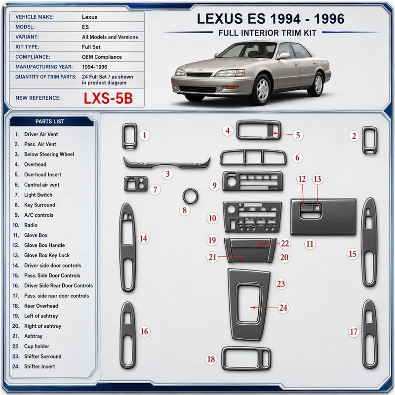 Lexus ES 1994-1996 juego completo, compatibilidad OEM kit de molduras interiores para salpicadero