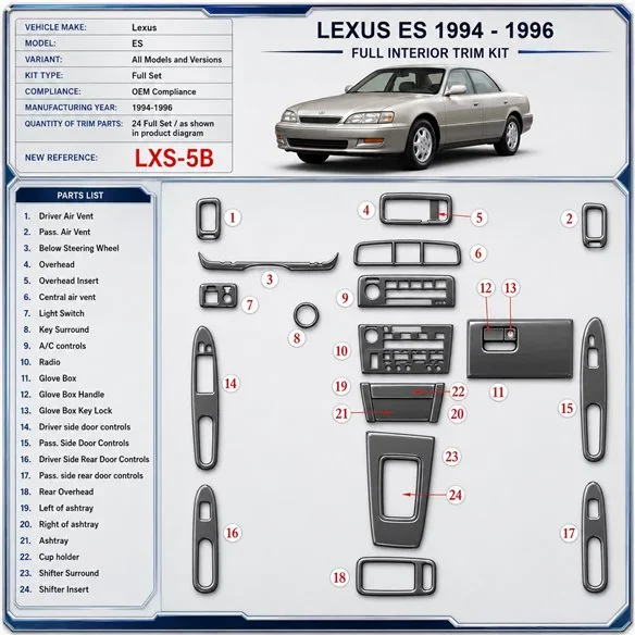 Lexus ES 1994-1996 3D Cockpit Dekor Interieurleisten Set Full Set / as shown in product diagram-teilig