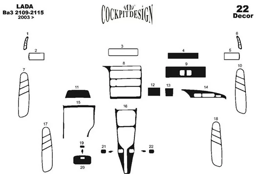 Lada 2115 06.2003 3M 3D Interior Dashboard Trim Kit Dash Trim Dekor 22-Parts