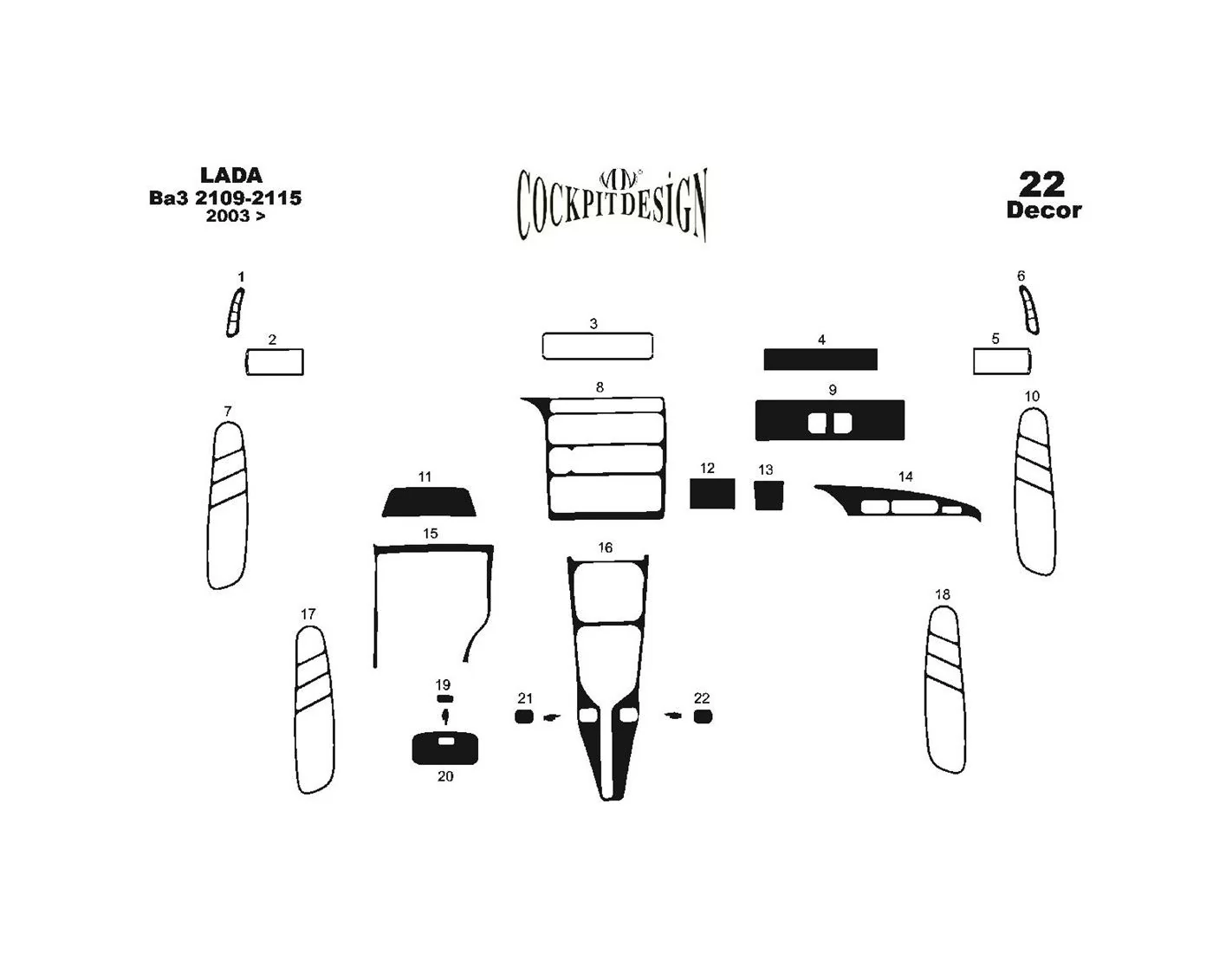 Lada 2115 06.2003 3M 3D Interior Dashboard Trim Kit Dash Trim Dekor 22-Parts