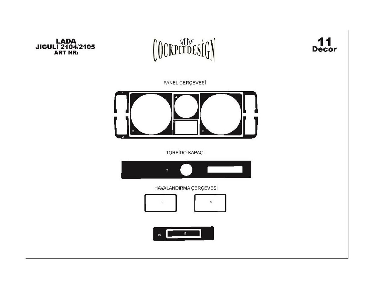 Lada Jiguli 2104 - 2105 1980 3D Inleg dashboard Interieurset aansluitend en pasgemaakt op he 11 -Teile