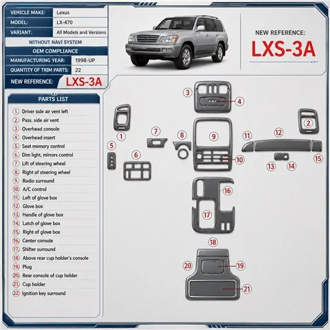 Lexus LX-470 1998 - à aujourd’hui sans navigation system, 22 pièces conformité OEM kit décoration intérieure tableau de bord