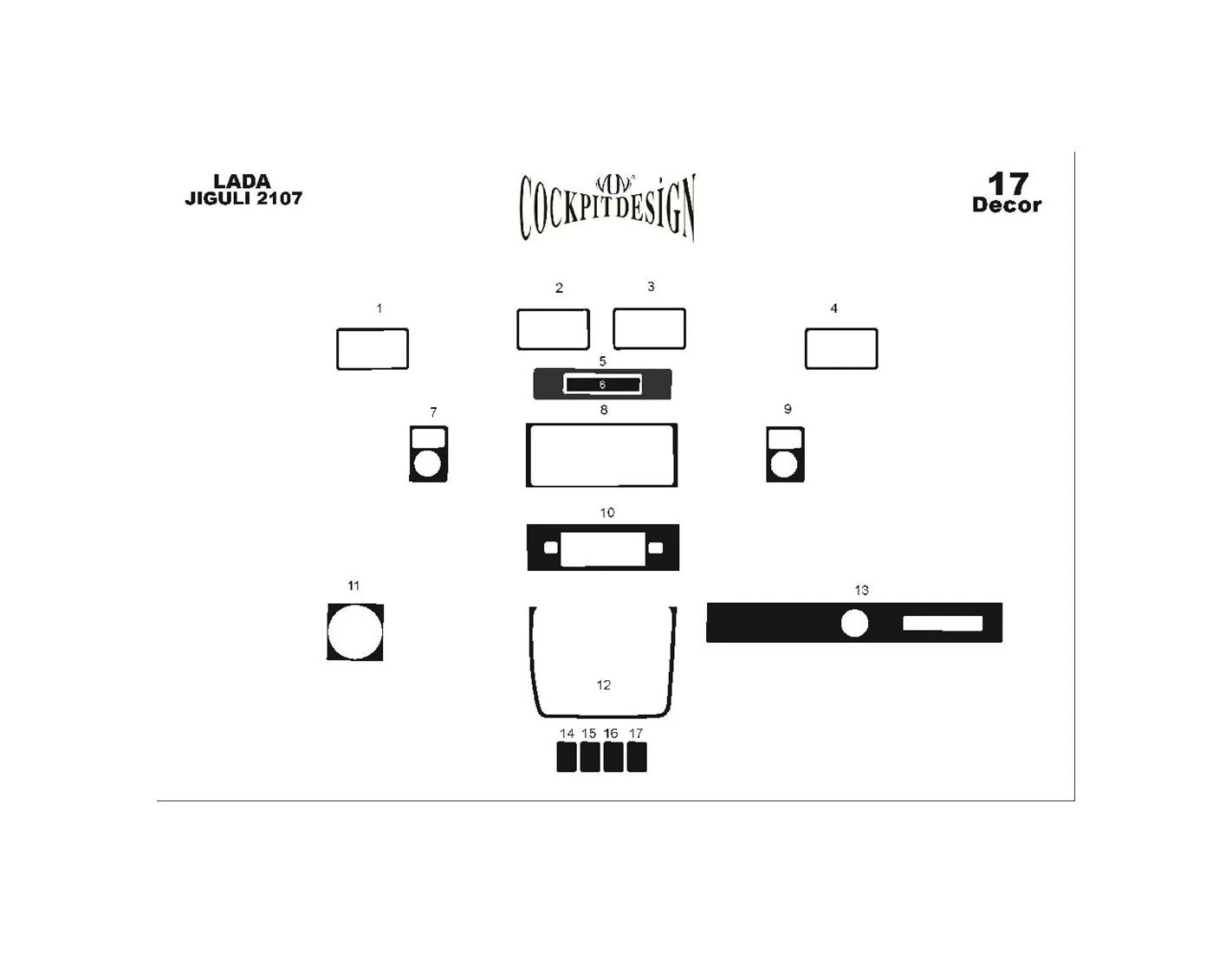 Lada Jiguli 2107 1980 3M 3D Interior Dashboard Trim Kit Dash Trim Dekor 17-Parts