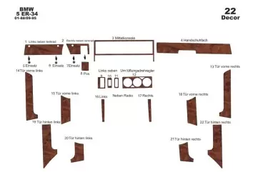 BMW 5 Series E34 01.88-09.95 3M 3D Interior Dashboard Trim Kit Dash Trim Dekor 22-Parts