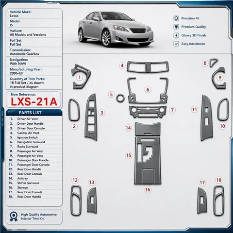 Lexus IS 2006-heden Full Set, Automatic Gear, With NAVI interieur dashboard decoratieset dashboard decor