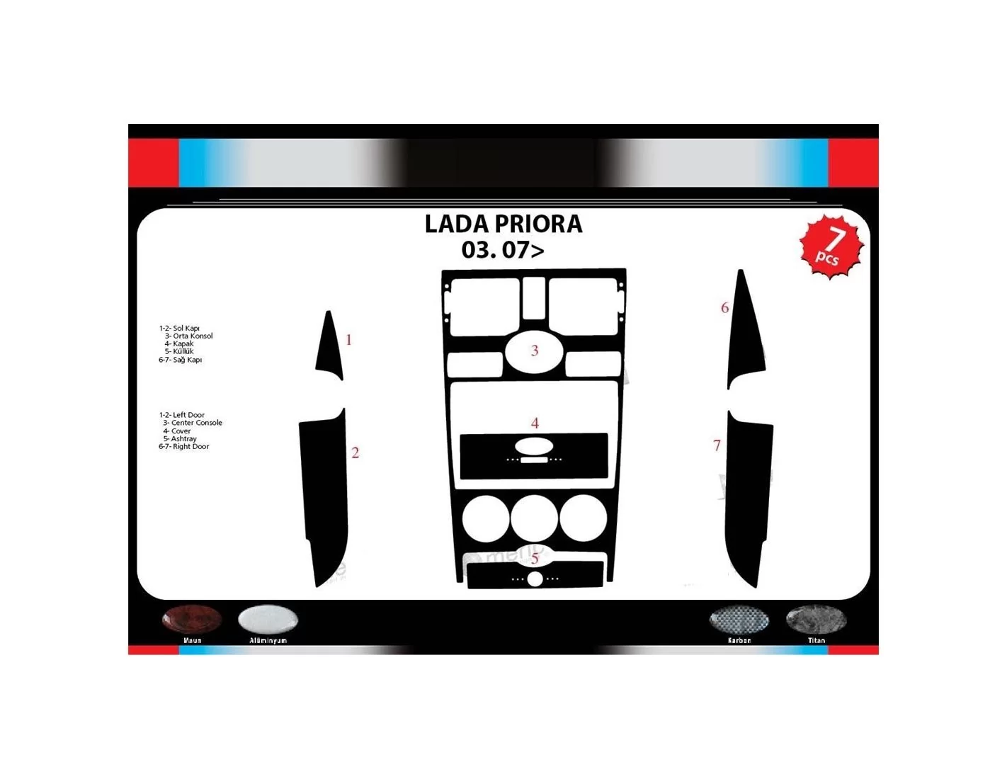Lada Priora 03.2007 3D Inleg dashboard Interieurset aansluitend en pasgemaakt op he 7 -Teile
