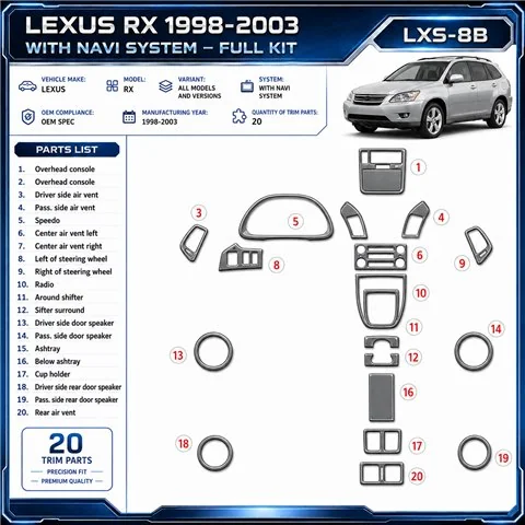 Lexus RX 1998-2003 3D Cockpit Dekor Interieurleisten Set 20-teilig