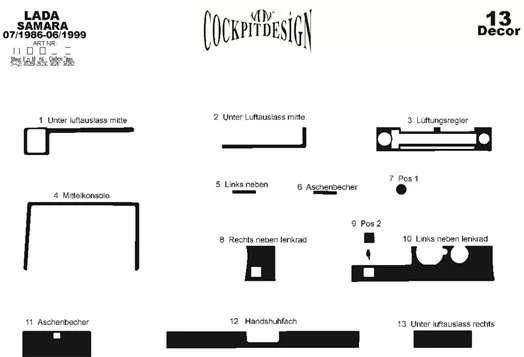 Lada Samara 86-99 Mittelkonsole Armaturendekor Cockpit Dekor 13-Teilige - 1- Cockpit Dekor Innenraum