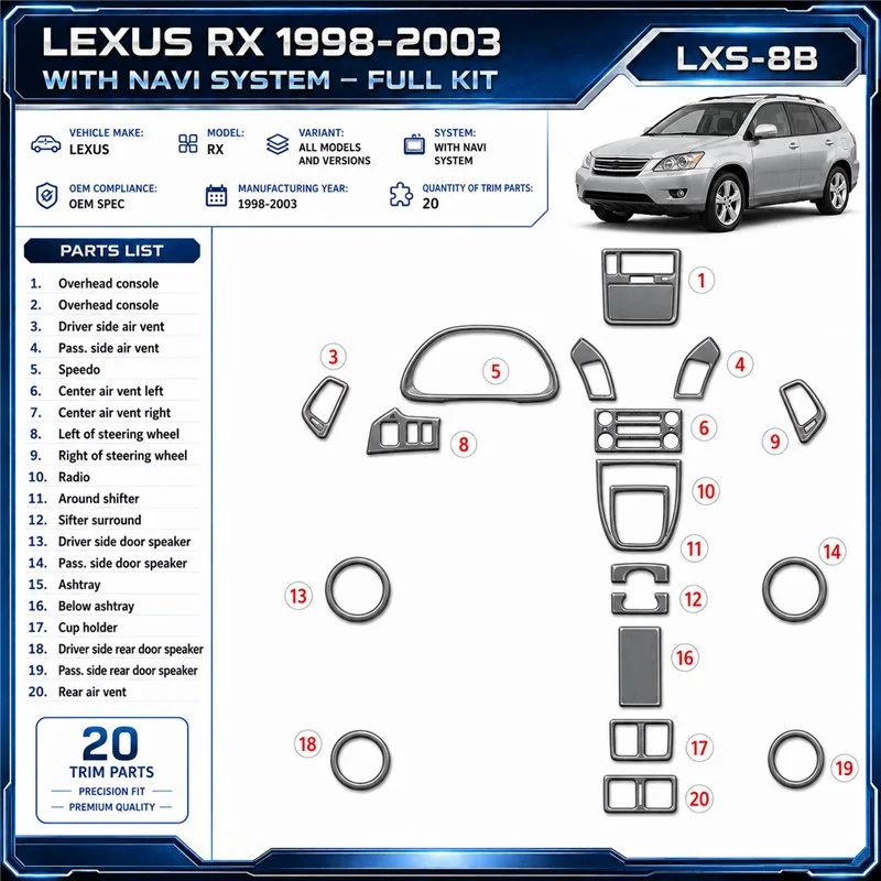 Lexus RX 1998-2003 3D Cockpit Dekor Interieurleisten Set 20-teilig