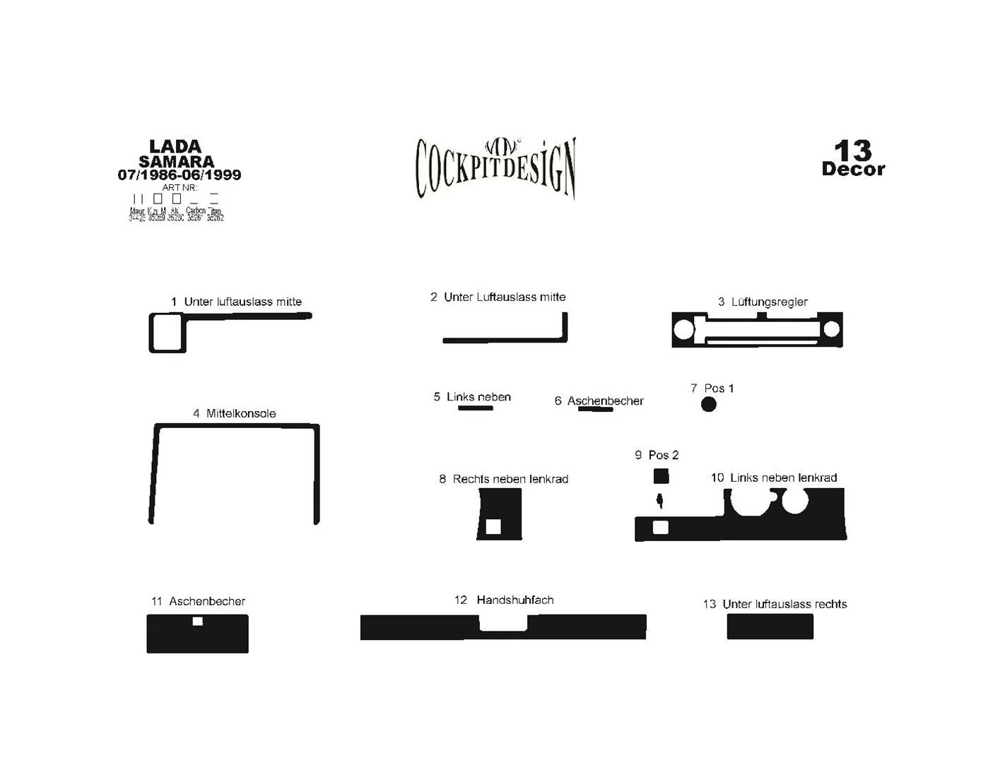 Lada Samara 07.86-06.99 3M 3D Interior Dashboard Trim Kit Dash Trim Dekor 13-Parts