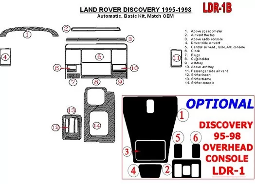 Land Rover Discovery 1995-1998 Automatic Gearbox, Basic Set, OEM Compliance Cruscotto BD Rivestimenti interni