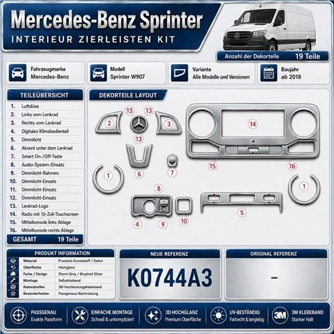 Mercedes Sprinter W907 Interior Dashboard Trim Kit Dash Trim Dekor 19 Parts