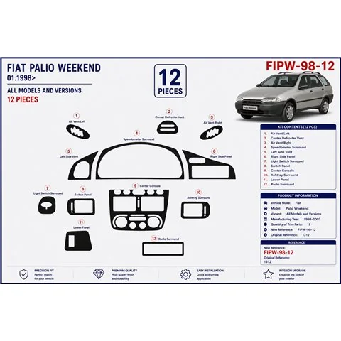 Fiat Palio Weekend 1998-2002 3D Armaturenbrett-Dekor-Set, 12 Teile 2