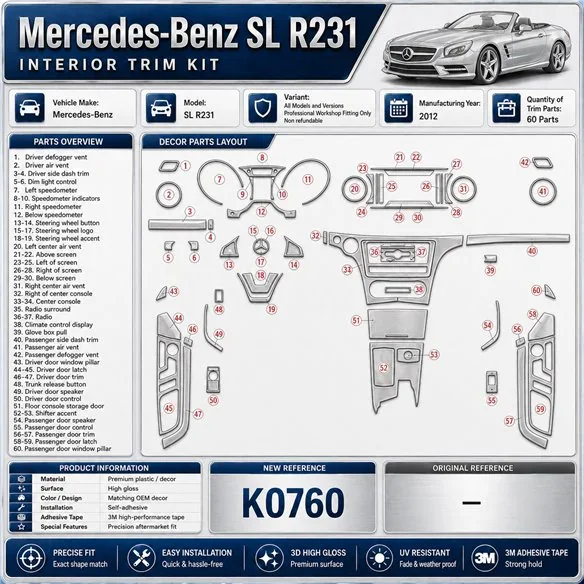 Mercedes SL R231 2012 Interior Dashboard Trim Kit Dash Trim Dekor 60 Parts