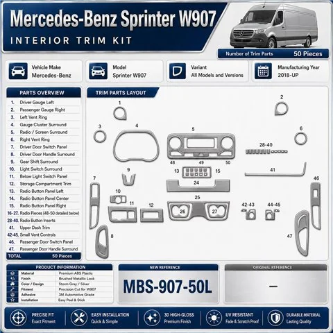 Mercedes Sprinter W907 2018 kit salpicadero 3D, 50 piezas 2