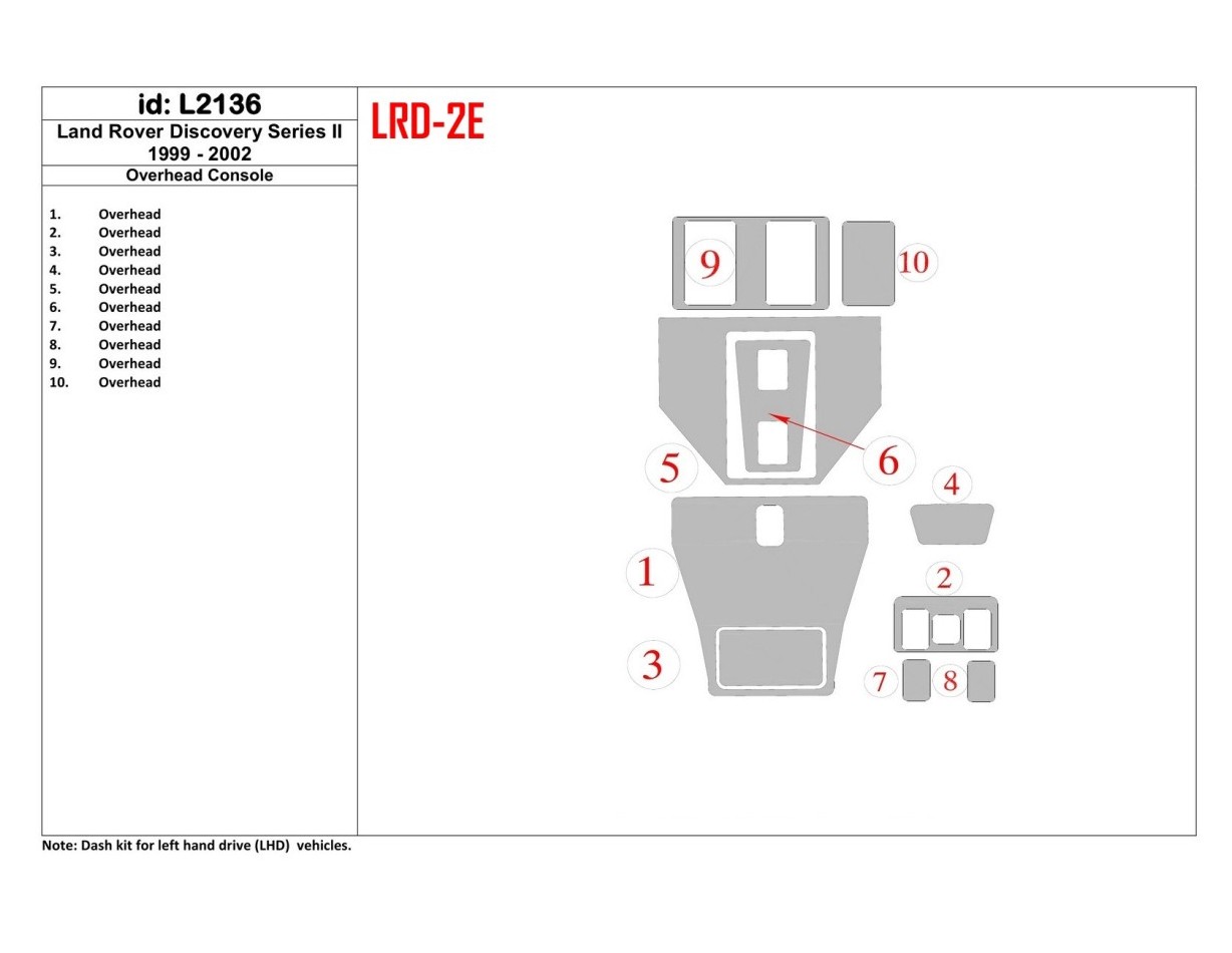 Land Rover Discovery 1999-2002 Overhead Console BD innenausstattung armaturendekor cockpit dekor - 1- Cockpit Dekor Innenraum