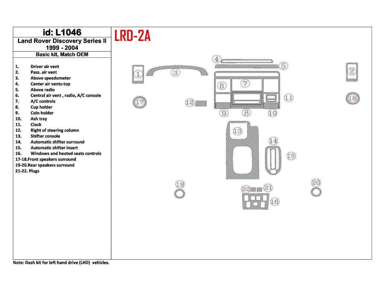 Land Rover Discovery 1999-2004 Grundset, OEM Compliance BD innenausstattung armaturendekor cockpit dekor - 1- Cockpit Dekor Inne