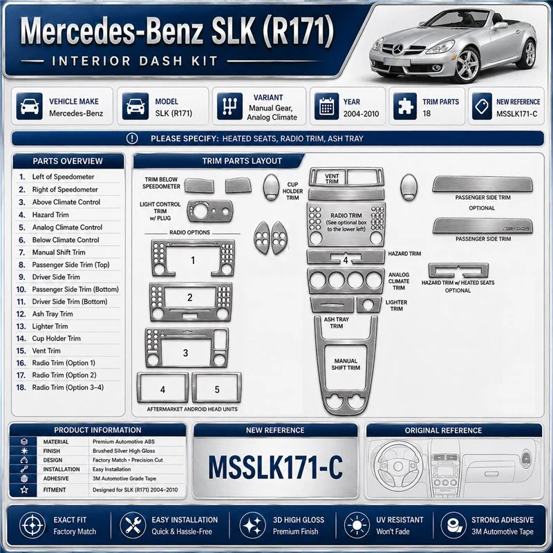 Mercedes SLK (R171) 2004-2010 kit 3D de molduras interiores para salpicadero 18 piezas
