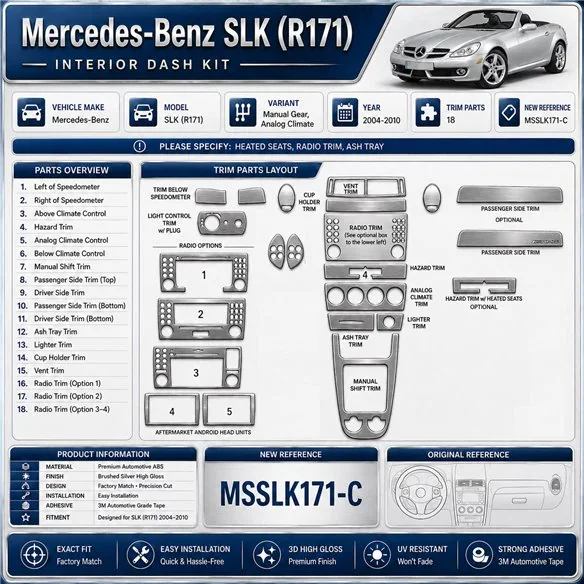 Mercedes SLK (R171) 2004-2010 3D Interior Dashboard Trim Kit Dash Trim Dekor 18-Parts