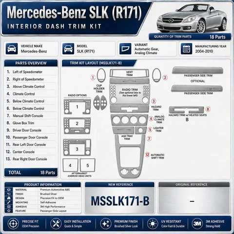 Mercedes SLK (R171) 2004-2010 3D interieur dashboard decoratieset dashboard decor 18-delen