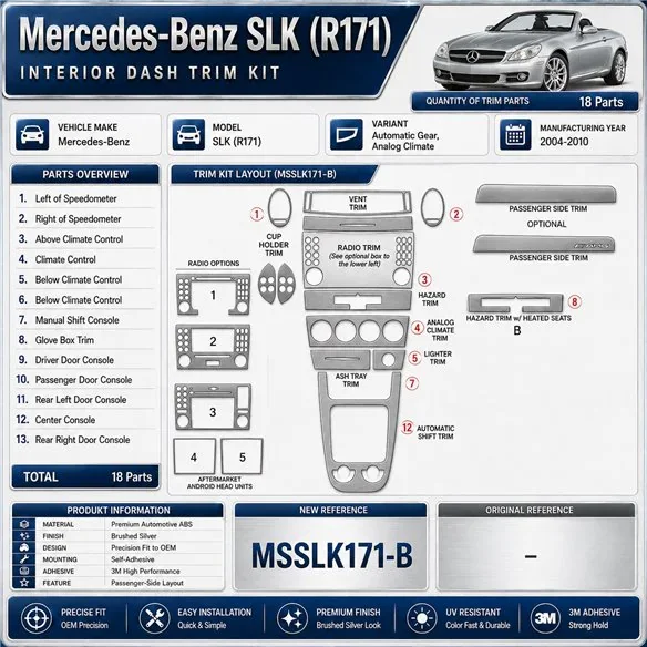 Mercedes SLK (R171) 2004-2010 3D interieur dashboard decoratieset dashboard decor 18-delen