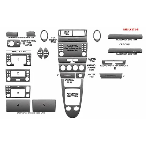 Mercedes SLK (R171) 2004-2010 3D interieur dashboard decoratieset dashboard decor 18-delen 2