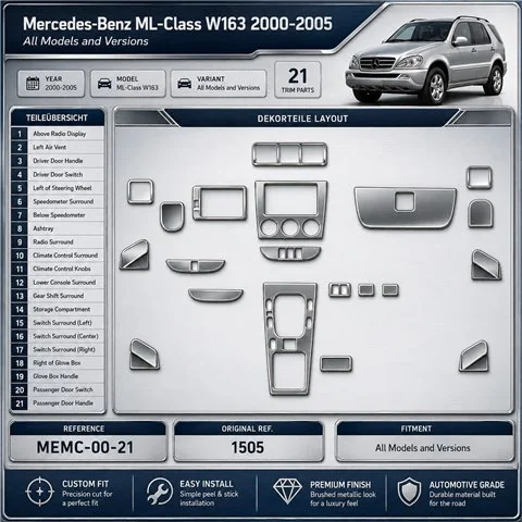 Mercedes ML-Class W163 2000-heden 3D interieur dashboard decoratieset dashboard decor 21-delen