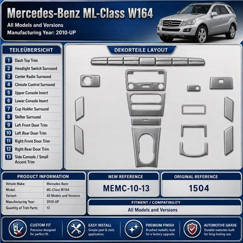 Mercedes ML-Class W164 2010-UP 3D Interior Dashboard Trim Kit Dash Trim Dekor 13-Parts