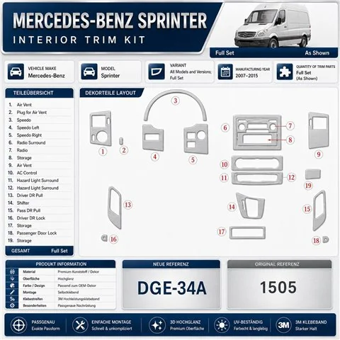 Mercedes Sprinter 2007-2010 Full Set Interior Dashboard Trim Kit Dash Trim Dekor