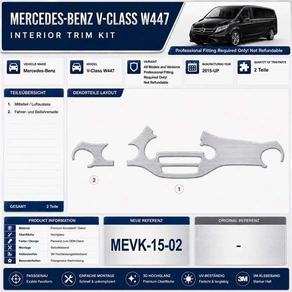 Mercedes V-Klasse W447 2015-heden 3D interieur dashboard decoratieset dashboard decor 2-delen