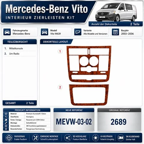 Mercedes Vito W639 2003-2006 3D interieur dashboard decoratieset dashboard decor 2-delen