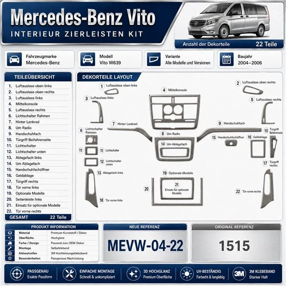 Mercedes Vito W639 2004-2006 3D interieur dashboard decoratieset dashboard decor 22-delen