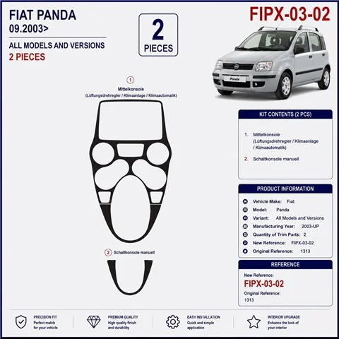 Fiat Panda 2003+ kit salpicadero 3D, 2 piezas 2