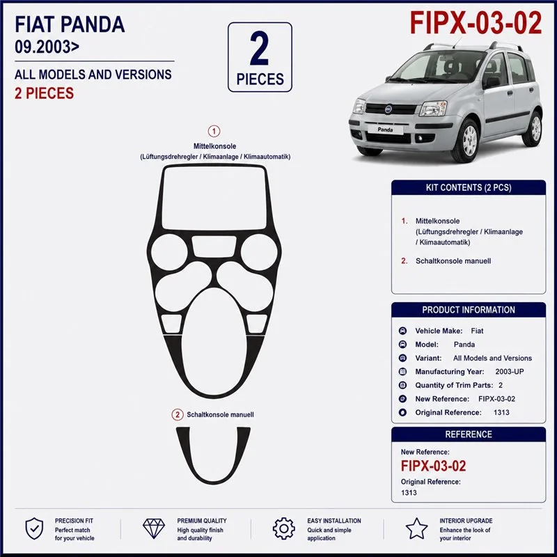 Fiat Panda 2003+ 3D dashboard sierlijstset, 2 delen