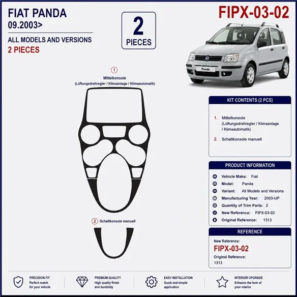 Fiat Panda 2003+ 3D dashboard trim kit, 2 parts
