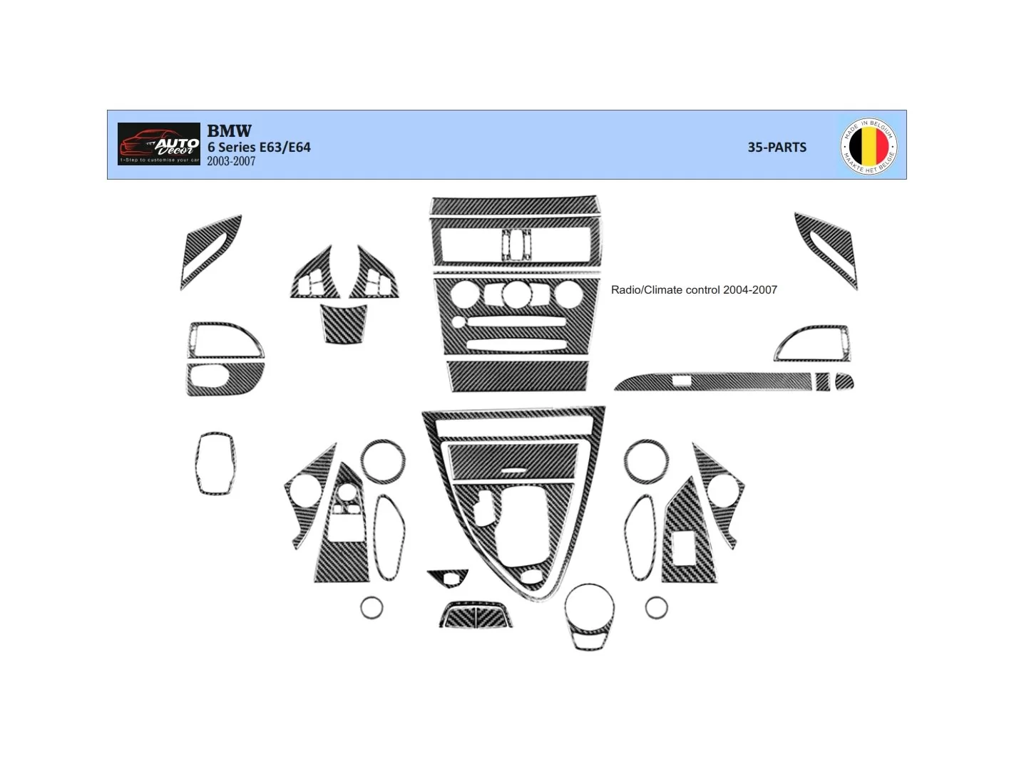 BMW 6-Series E 63 2004-2008 3D Interior Dashboard Trim Kit Dash Trim Dekor 34-Parts