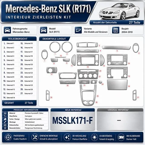 Mercedes SLK (R171) 2004-2010 kit 3D de molduras interiores para salpicadero 27 piezas
