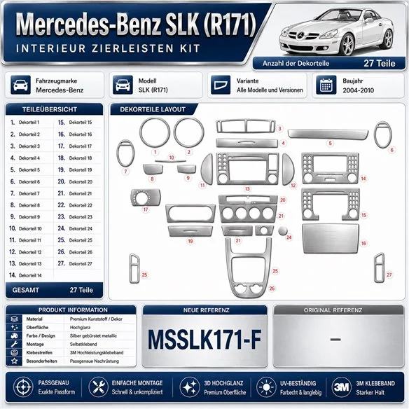 Mercedes SLK (R171) 2004-2010 3D interieur dashboard decoratieset dashboard decor 27-delen