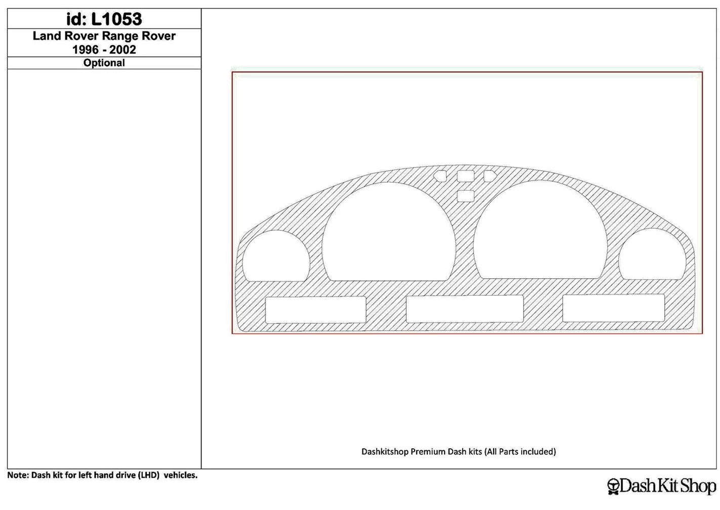 Land Rover Range Rover 1996-2002 Cluster, 1 Pc Interior BD Dash Trim Kit