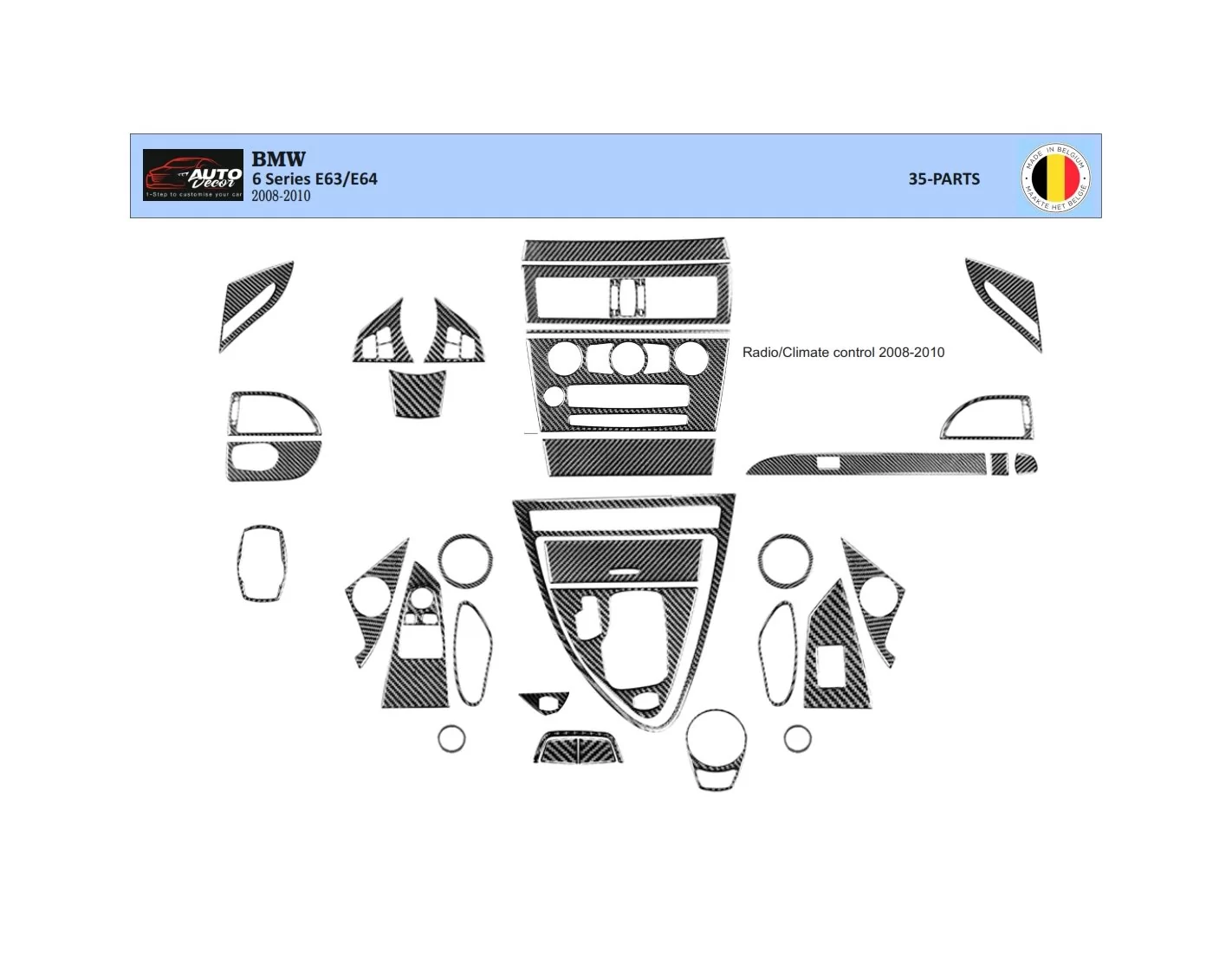 BMW 6-Series E 63 2008-2010 3D Interior Dashboard Trim Kit Dash Trim Dekor 34-Parts