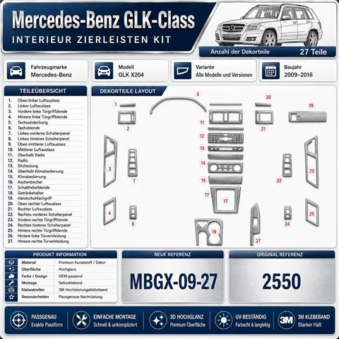 Mercedes-Benz GLK X204 2009-2016 3D Cockpit Dekor Interieurleisten Set 27-teilig