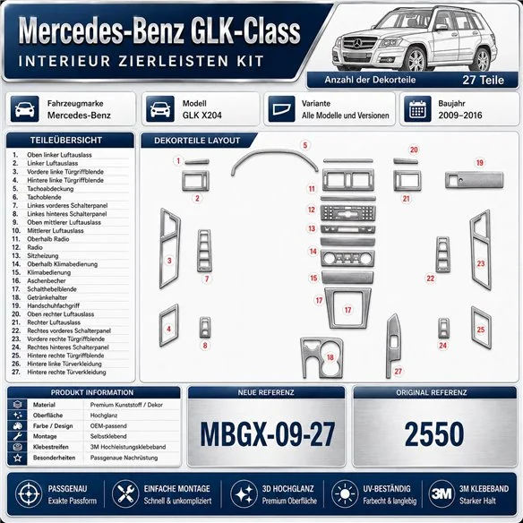 Mercedes-Benz GLK X204 2009-2016 3D Cockpit Dekor Interieurleisten Set 27-teilig