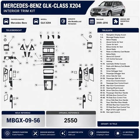Mercedes-Benz GLK X204 2009-2016 3D interieur dashboard decoratieset dashboard decor 56-delen