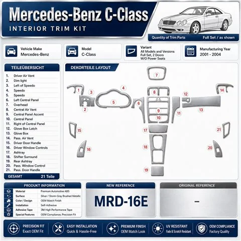 Mercedes Benz C Class 2001-2004 juego completo, 2 Doors, compatibilidad OEM, W/O Power Seats kit de molduras interiores para sal