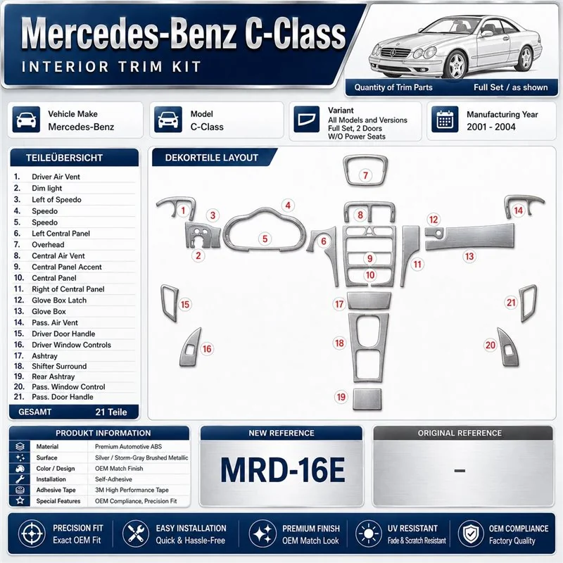 Mercedes Benz C Class 2001-2004 Full Set, 2 Doors, OEM Compliance, W/O Power Seats interieur dashboard decoratieset dashboard de