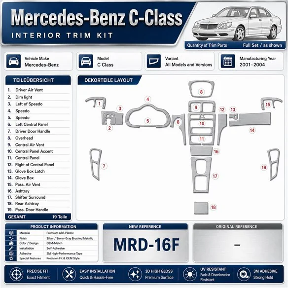 Mercedes-Benz C Class 2001-2004 3D Cockpit Dekor Interieurleisten Set Full Set / as shown in product diagram-teilig