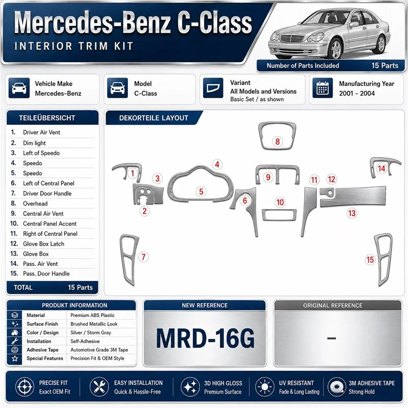 Mercedes Benz C Class 2001-2004 Basic Set, 2 Doors, OEM Compliance, With Power Seats interieur dashboard decoratieset dashboard 
