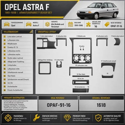 Opel Astra F 1991-1998 kit 3D de molduras interiores para salpicadero 16 piezas
